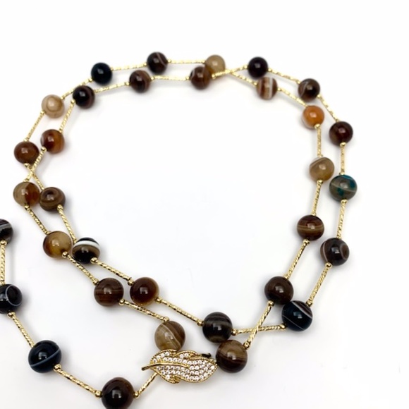 SJ PEARL NATURAL AGATES GEMSTONE FASHION NECKLACE - Picture 5 of 15